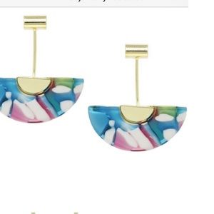 Metal Bar With Swinging Acetate Half Drop Earrings